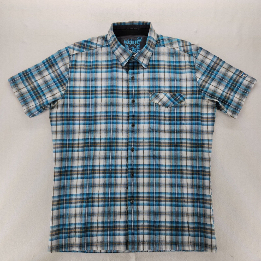 KHÜL Men’s Short Sleeve Outdoor Hiking Fishing Shirt Plaid Button Down Sz L